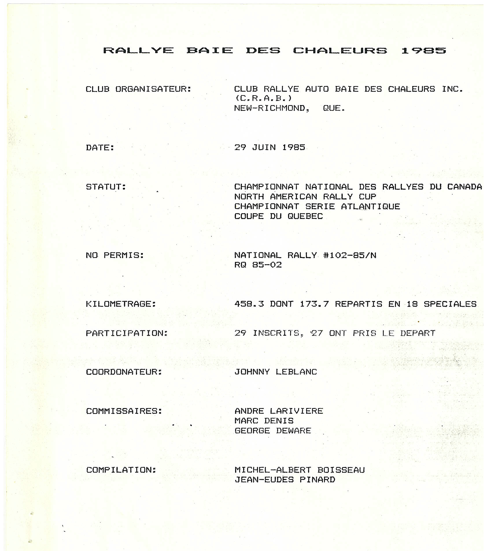 Rallye Baie Des Chaleurs 1985