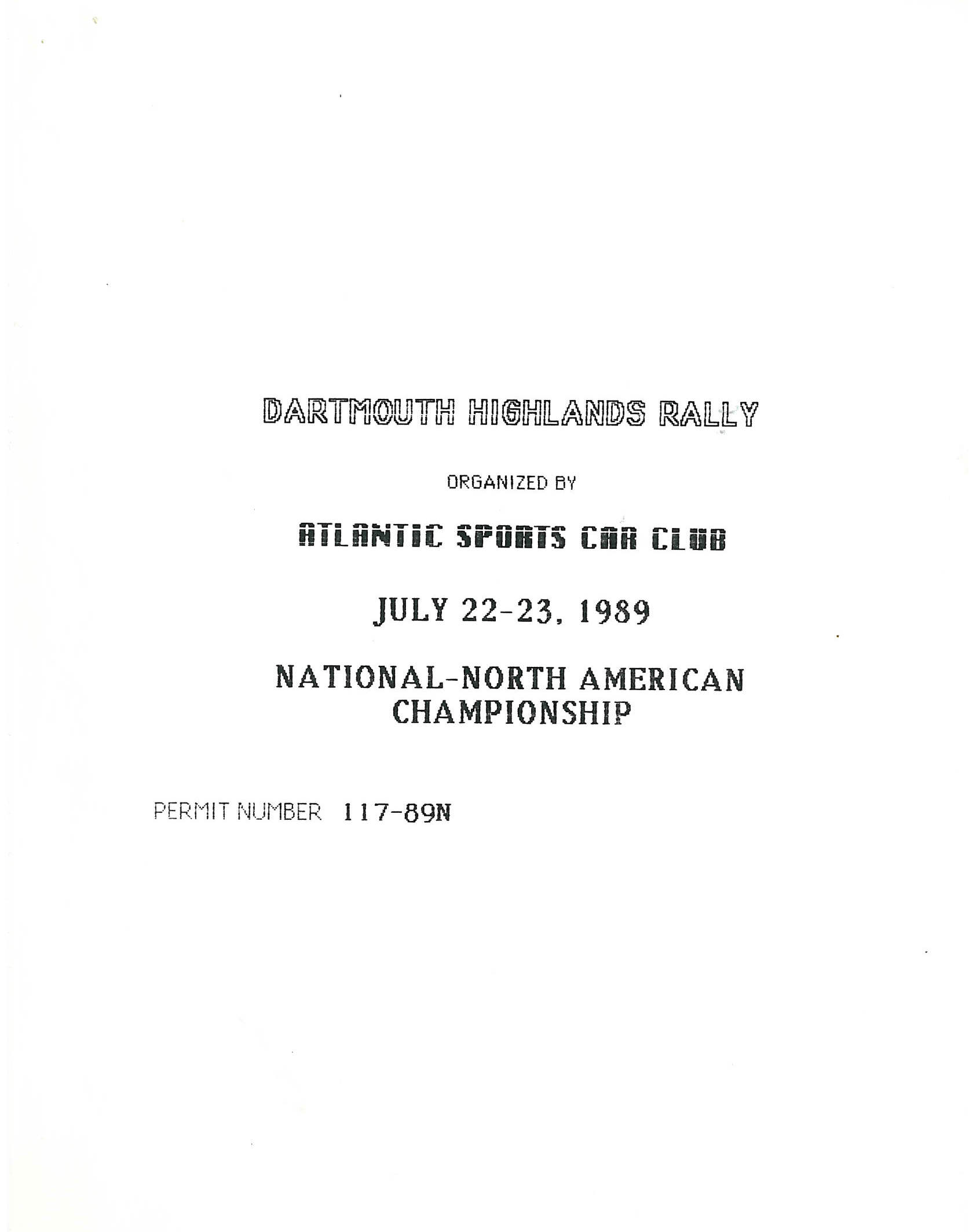 Dartmouth Highlands Rally, 1989