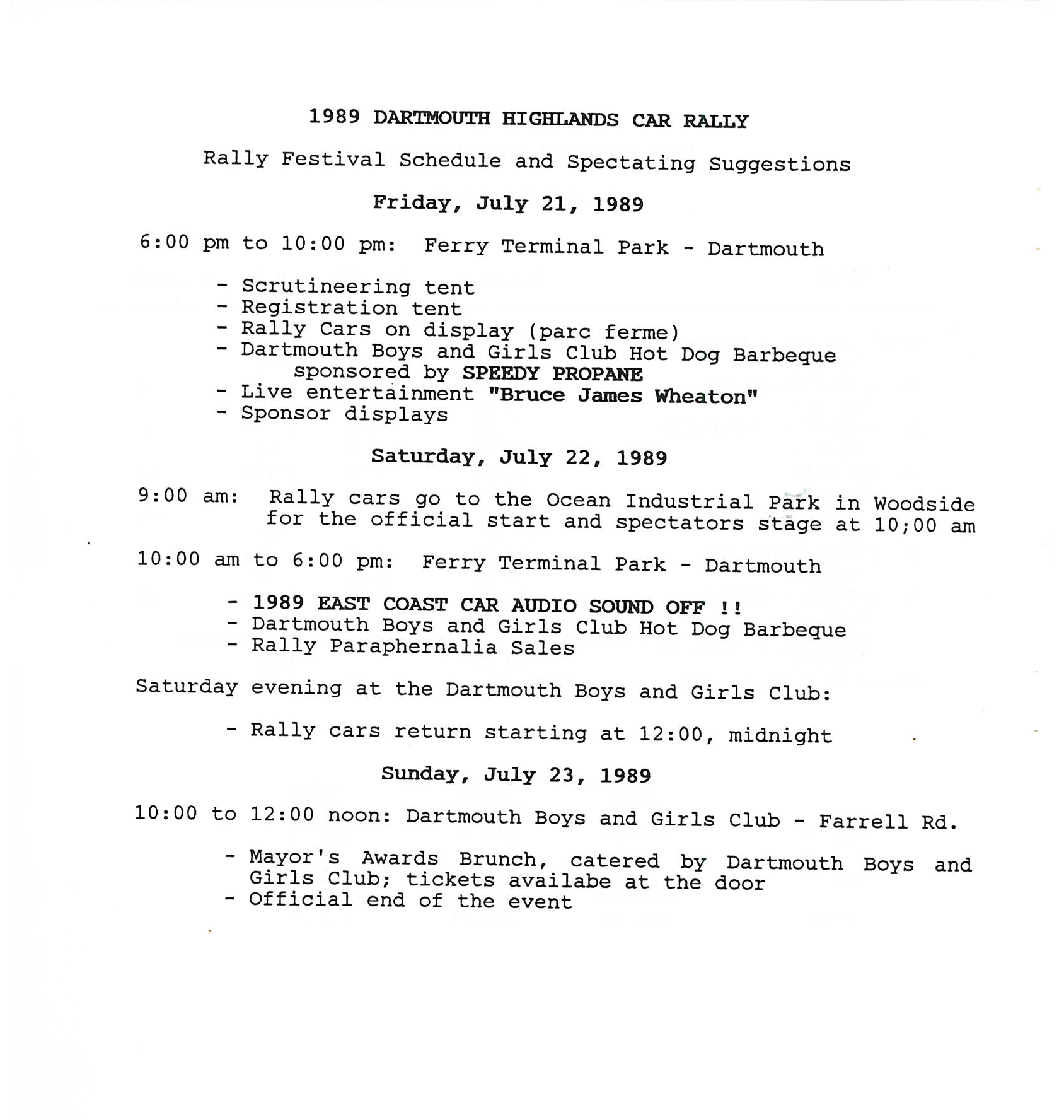 Dartmouth Highlands Rally, 1989