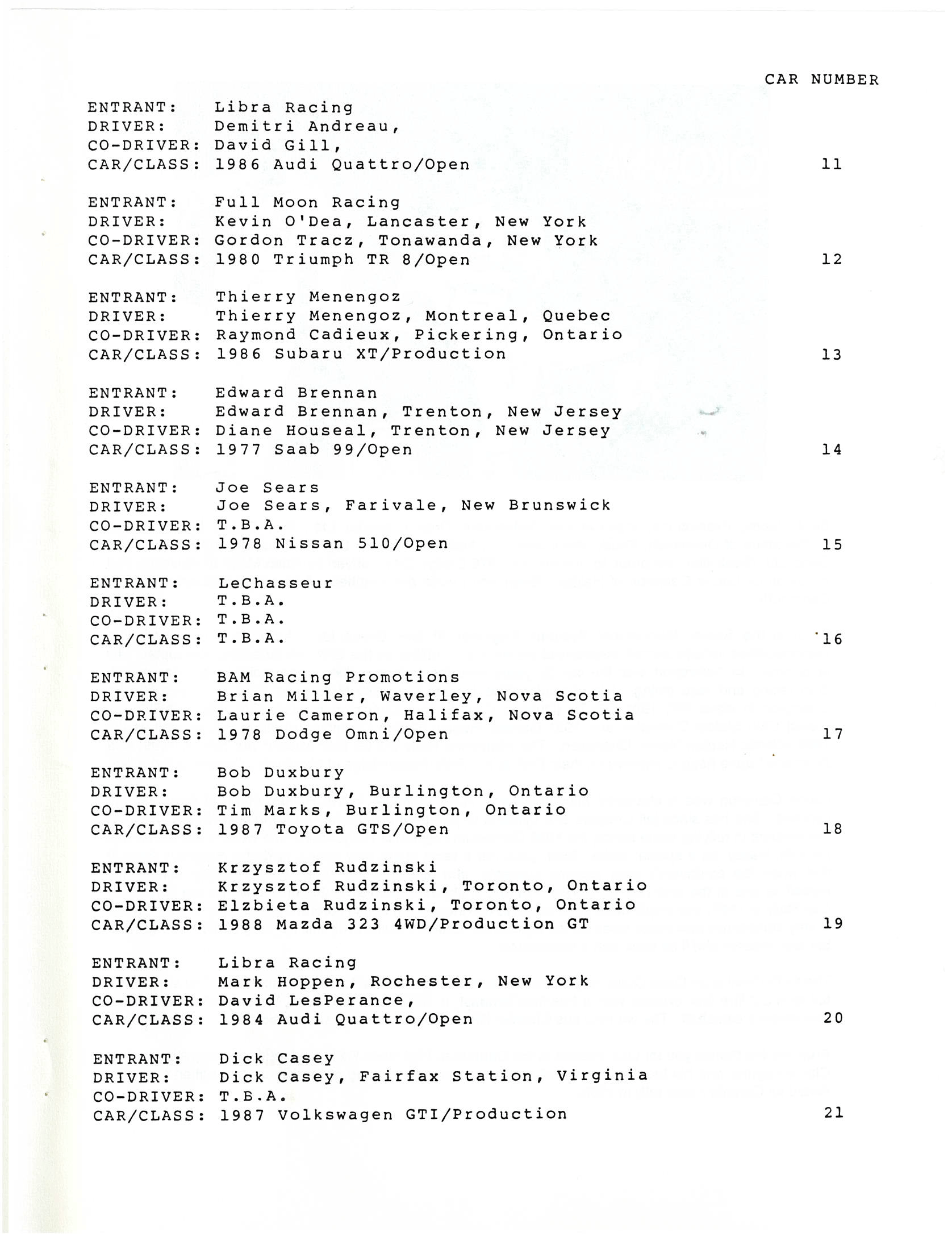 Dartmouth Highlands Rally, 1989
