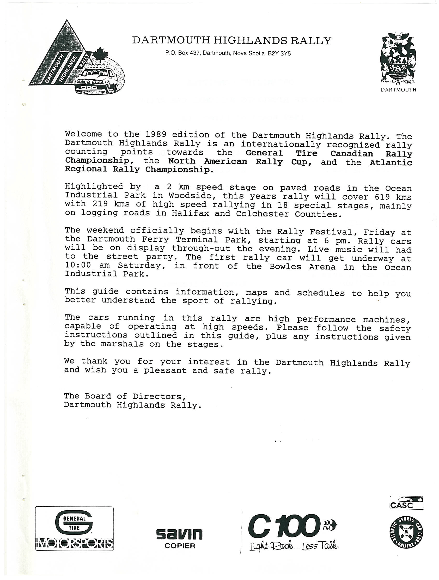 Dartmouth Highlands Rally, 1989