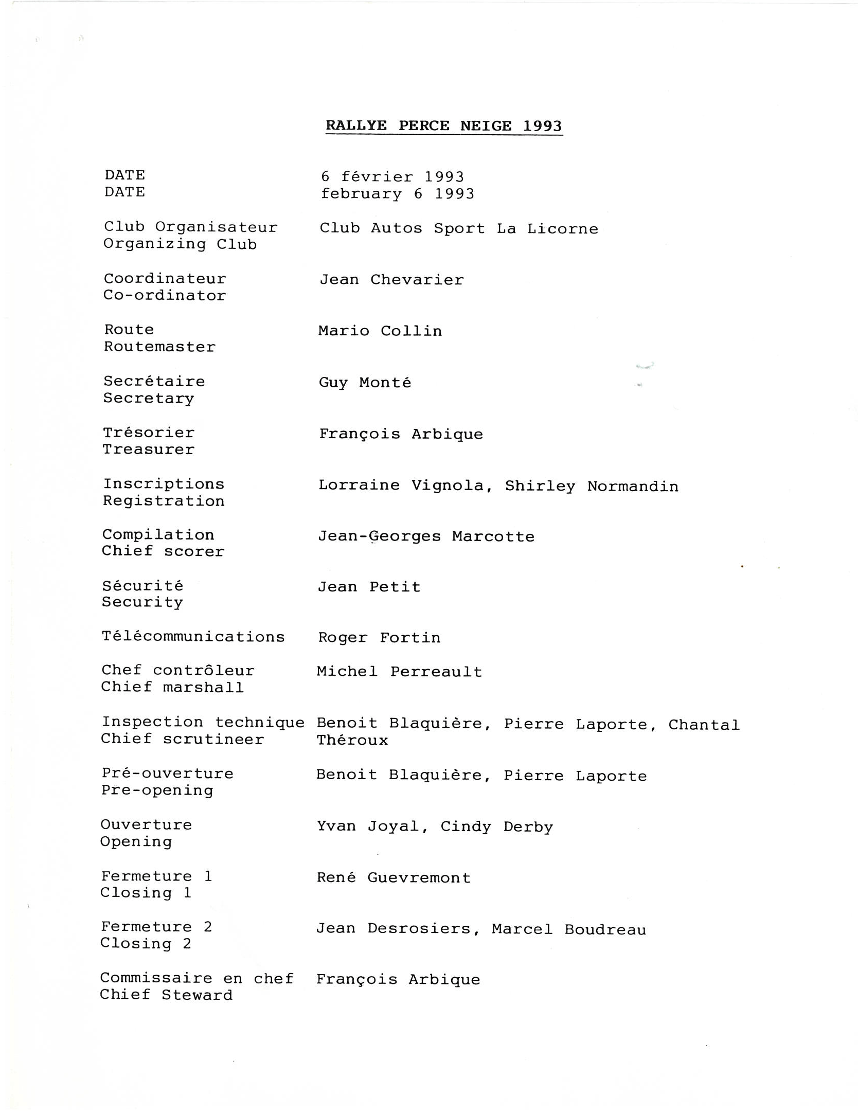 Rallye Perce Neige, 1993