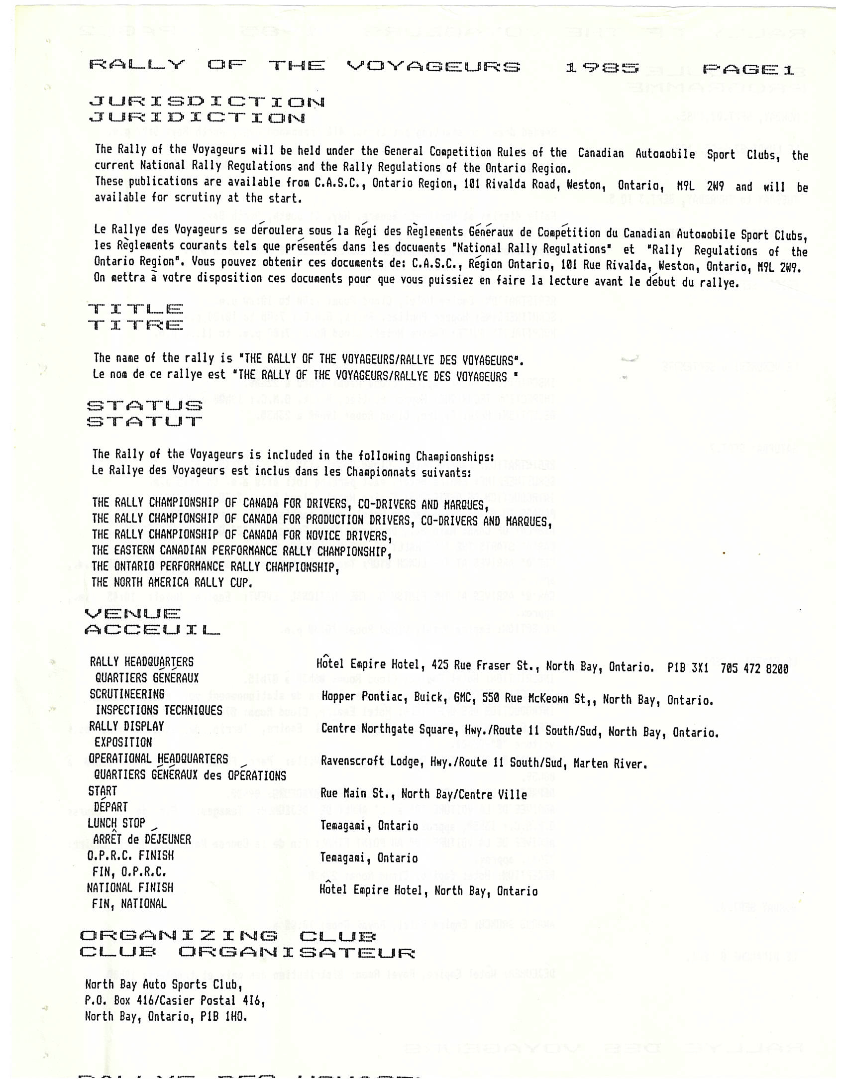 Voyageurs, 1985