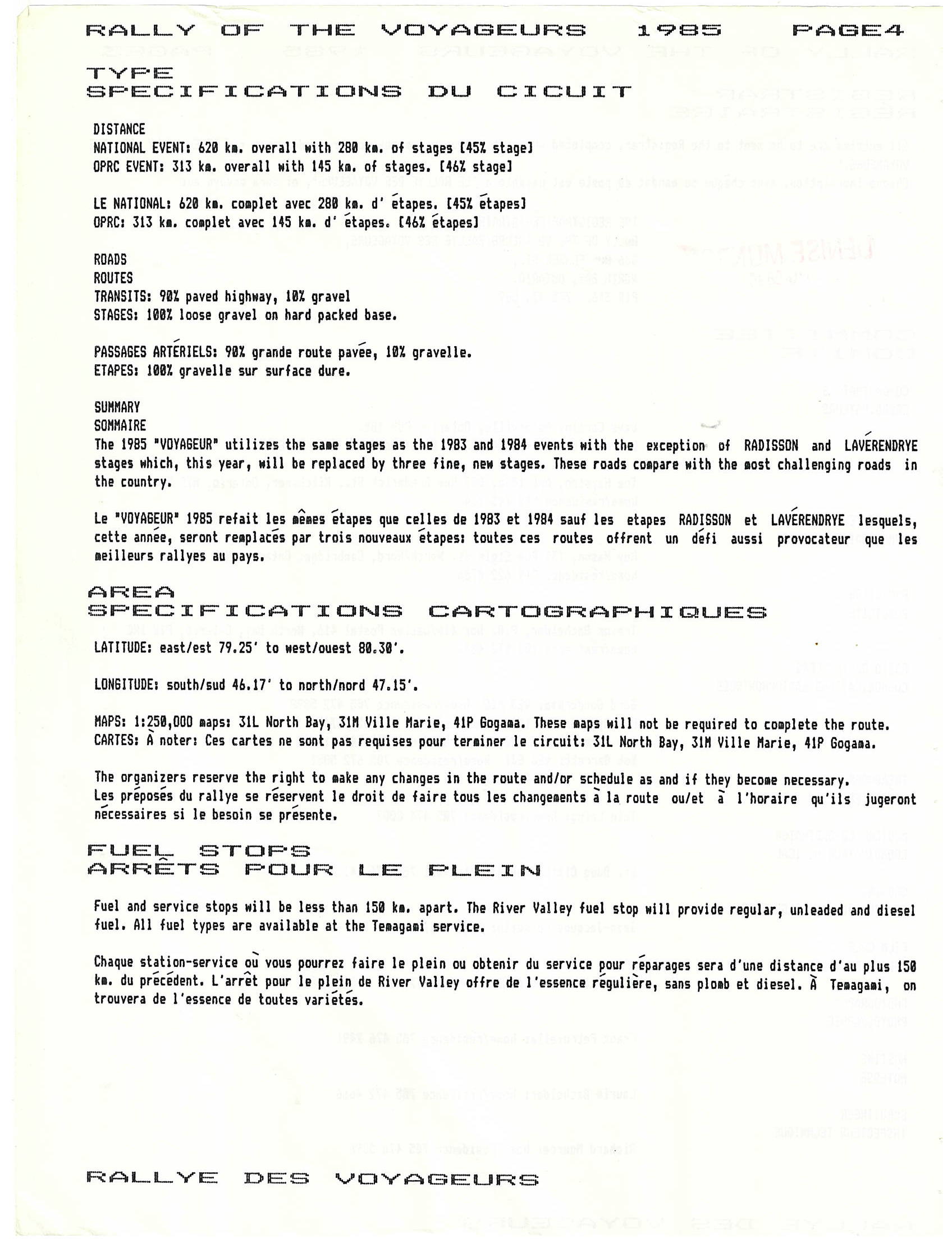 Voyageurs, 1985